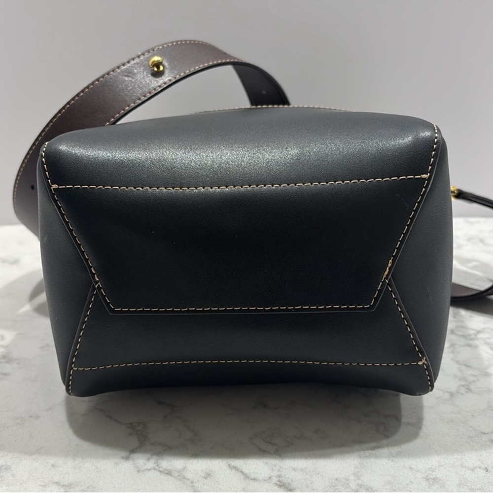AALLYN Leather Jordan Bucket Bag Black Gold Purse - Picture 4 of 9